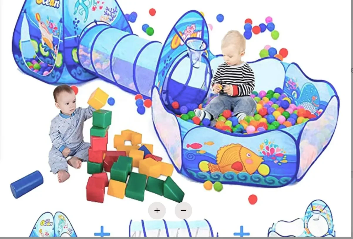 Tente 3 en 1 pour Bébé avec Tunnel, Piscine à Balles, Grande Maison de Jeux Portable pour Enfants