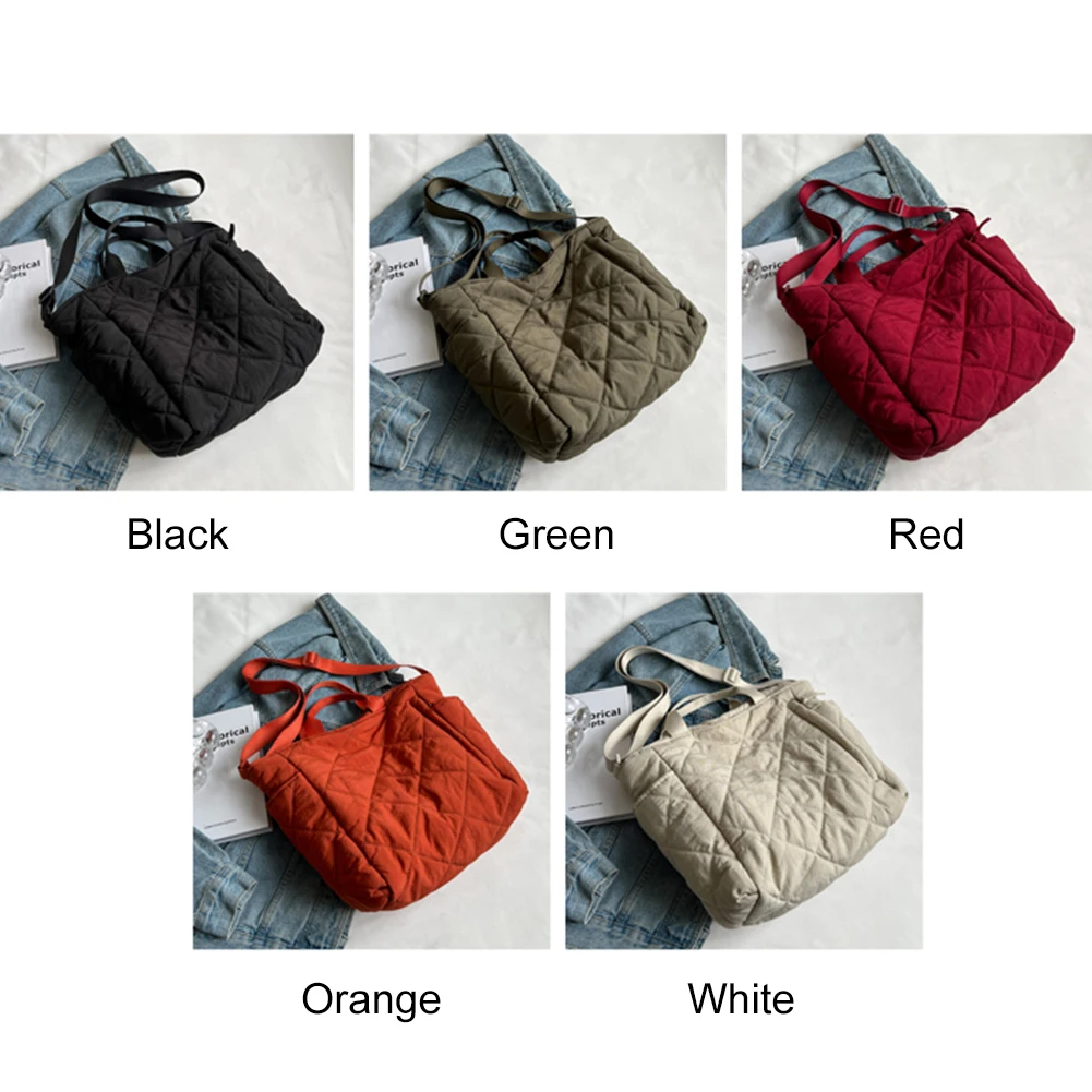 

Autumn Winter Top-handle Bag Large Capacity Quilted Messenger Bag Rhombic Lattice Solid Color Casual Fashion for Street Shopping