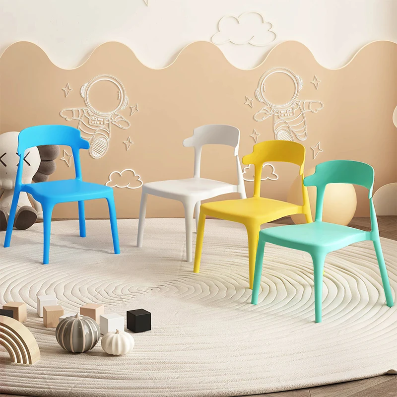 Silla con respaldo para niños, taburete acolchado de plástico para el hogar, mesa de comedor para jardín de infantes