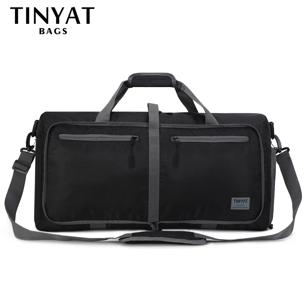 Imagem -06 - Tinyat Homens Bolsa de Viagem Dobrável Mulheres Protable Tote Bolsa Grande Capacidade de Nylon Impermeável Mochila de Viagem Preto Bagagem Masculina