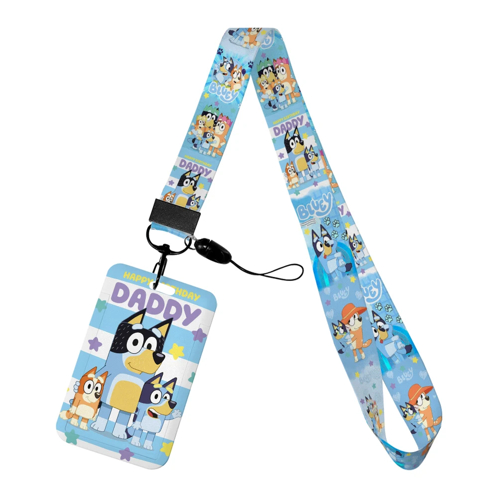LLavero con cordón de perro azul de dibujos animados, funda para tarjeta de identificación de autobús, soporte para insignia de estudiante, cuerda para colgar, regalos, correas para llaves, accesorios