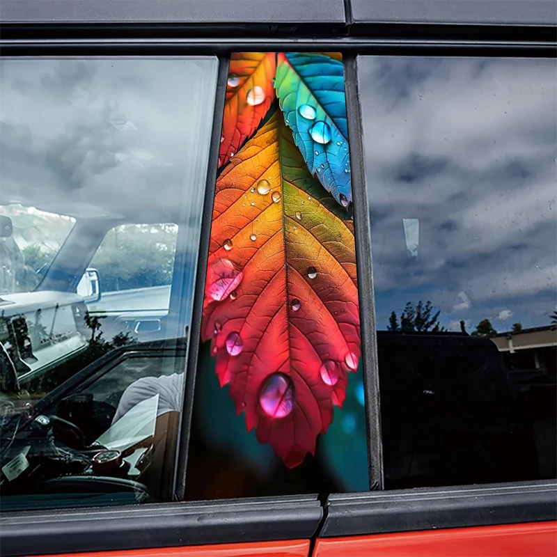 

2 pieces car center pillar stickers Colorful Leaves with Dewdrops Scratch-resistant protective film