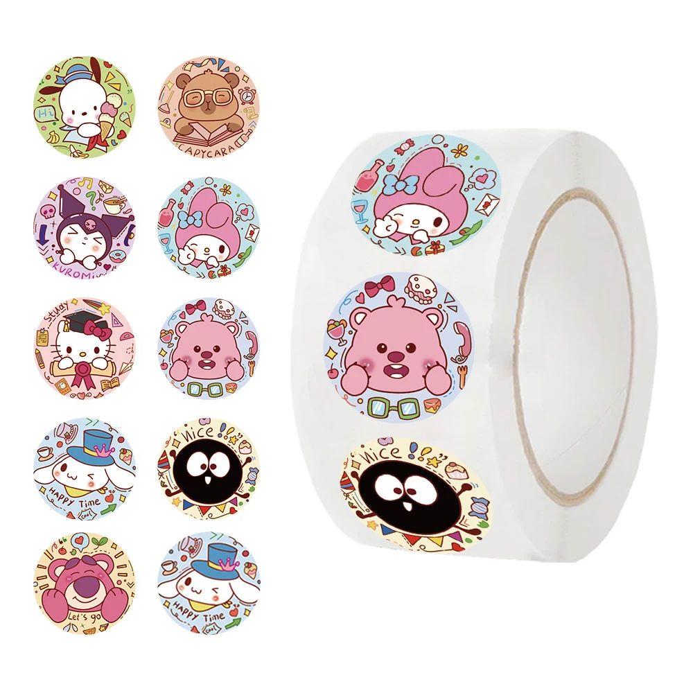 

500pcs Sanrio Kuromi Hello Kitty My Melody Aesthetic Stickers Roll Cute Cartoon DIY Phone Case Laptop Guitar Sealing Label Decal