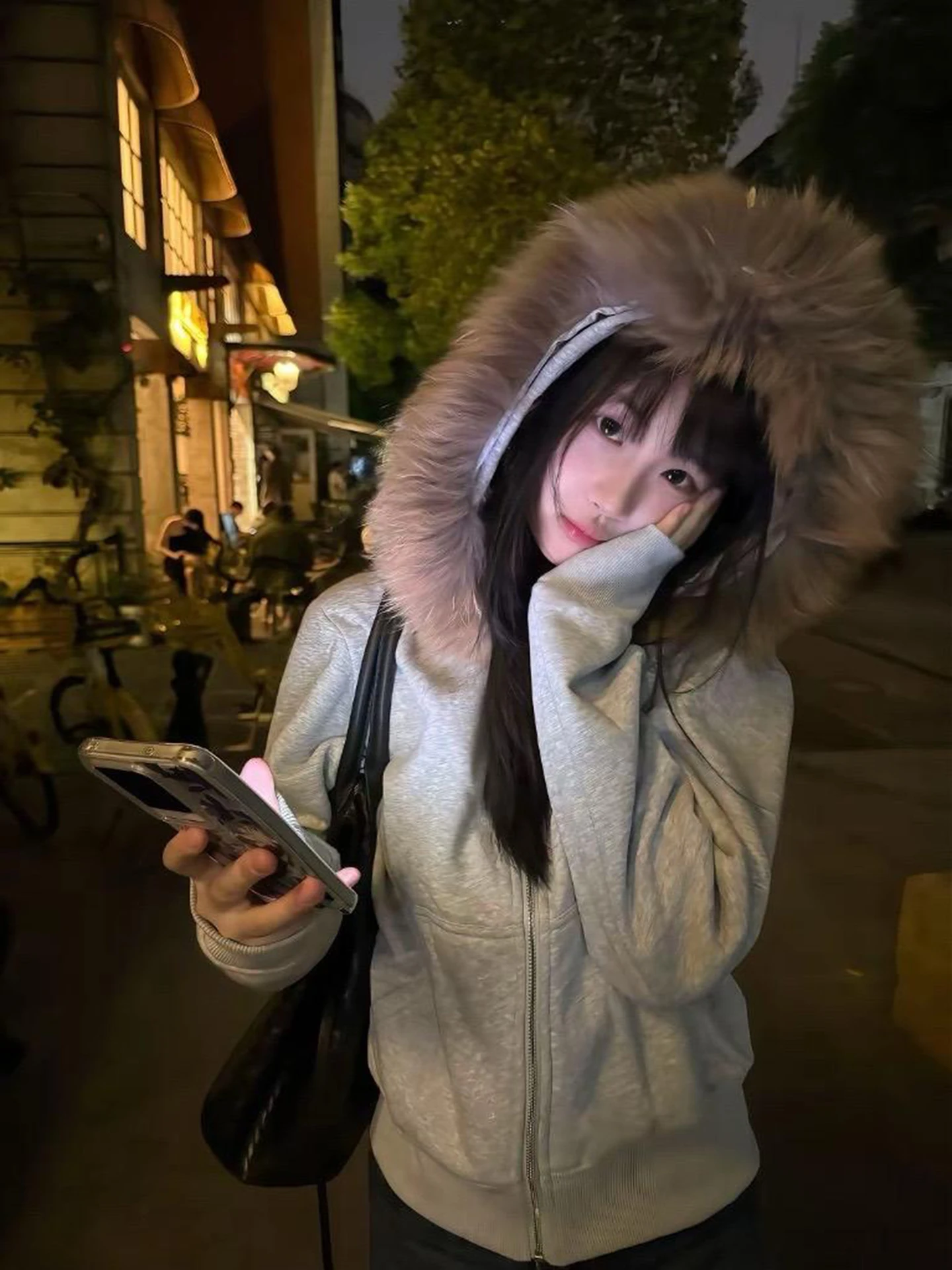 

Retro American Detachable Fur Collar Hoodie Jaet Men's ort Sle Couple's Casual Wear Autumn Season Long Sve Zipper