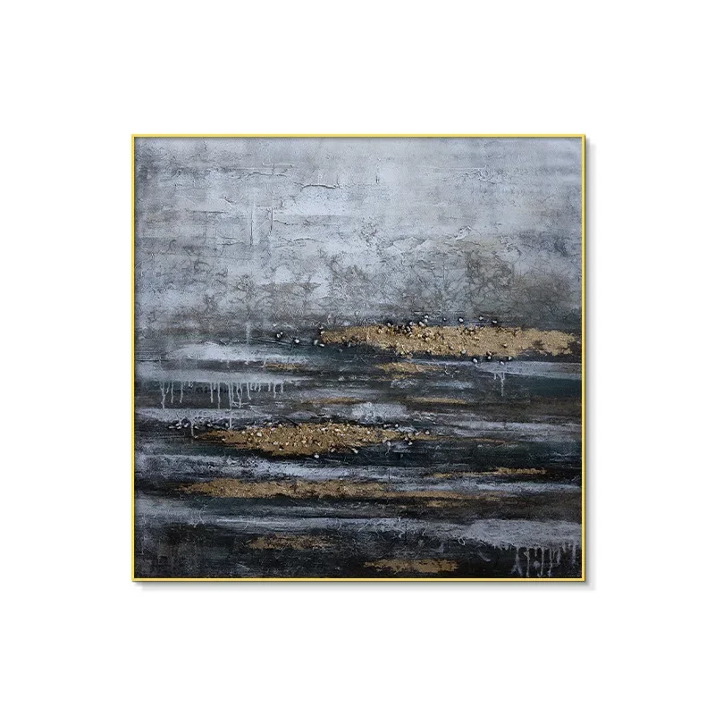 

Pure hand-painted oil painting light luxury gold foil living room decorative painting simple abstract entrance mural