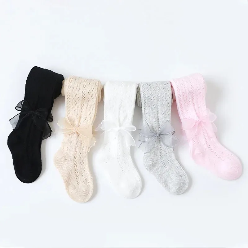 Summer Bowknot Baby Girls Tights Hollow Out Mesh Stockings For Kids Fishnet Clothing Toddler Spain Style Thin Bottom Pantyhose