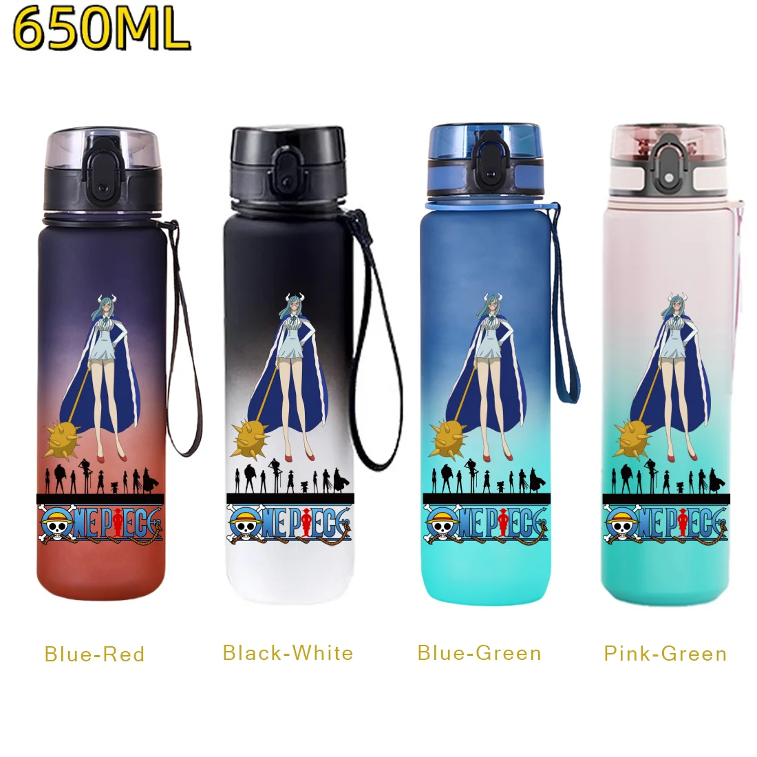 650ML ONE PIECE Luffy Zoro Sporttrinkflaschen Große Kapazität Sport-Fitness-Trinkflasche mit Klappdeckel Trinkwasserbecher Geschenk