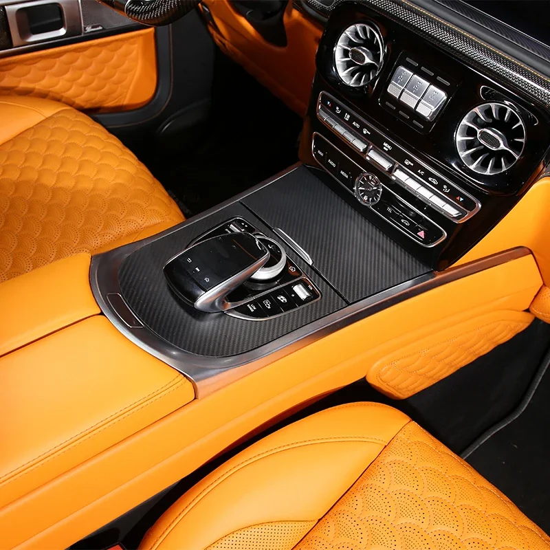 

For Mercedes-Benz G-Class W463 2019-2025 Accessories Matte Real Carbon Fiber Interior Console Gear Panel Cover Trim Sticker