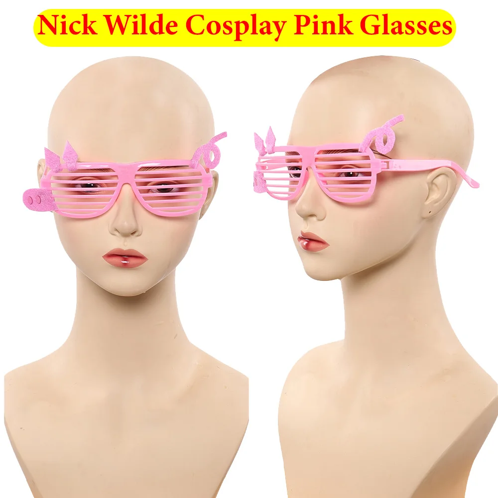 

Nick Wilde, розовые очки для косплея, очки в полоску со свиньей, аксессуары для костюмов зоопарка с героями мультфильмов, наряды на Хэллоуин, карнавальный реквизит, очки