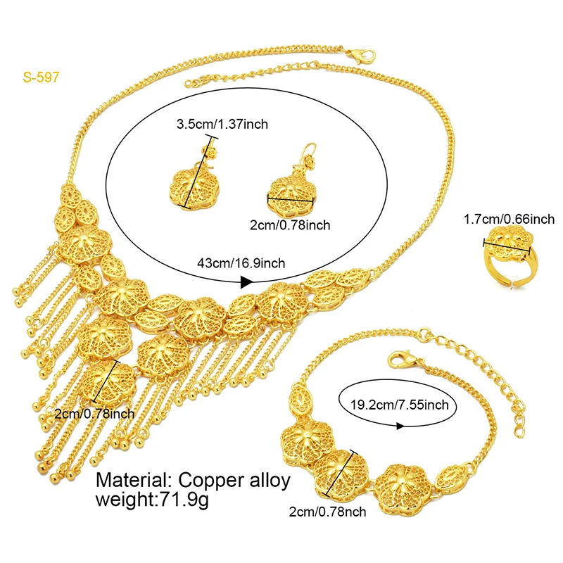 Ethiopian Tassel 24k Gold Plated Jewelry Sets For Women Arabic Wedding Indian Bridal Dubai Necklace And Earring Set Party Gifts - Image 6