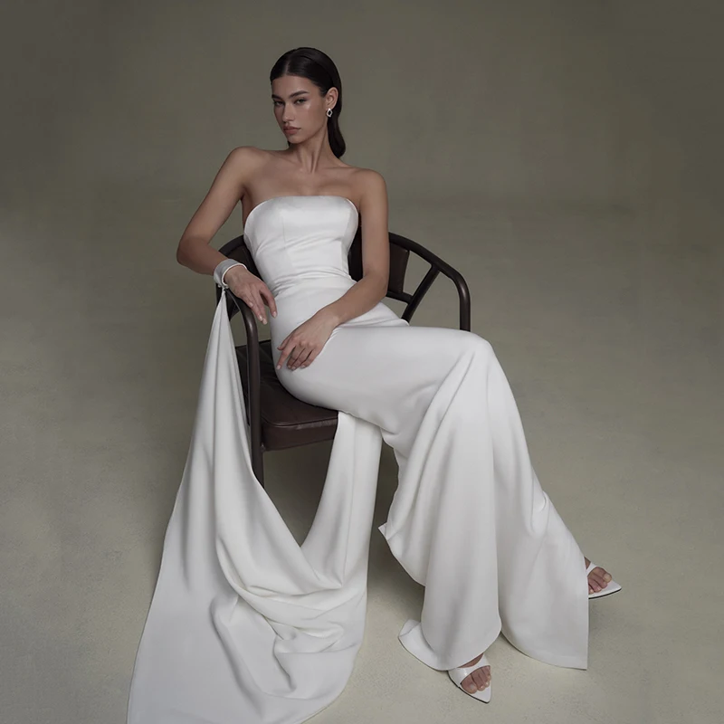 

Eightree Simple White Mermaid Wedding Dresses Strapless Corset Back Satin Bridal Dress Formal Maxi Wedding Prom Gowns Customized