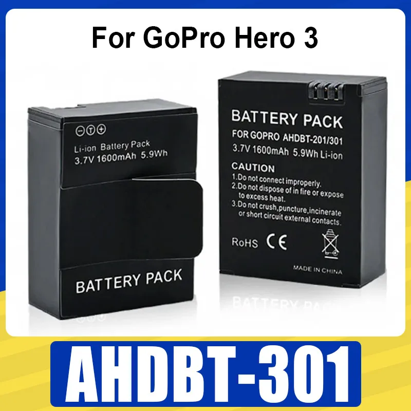 New 1600mAh Battery AHDBT 301 201 Rechargeable Batteries AHDBT-301 for GoPro Hero 3 Go Pro hero 3 3+ Action Camera Battery