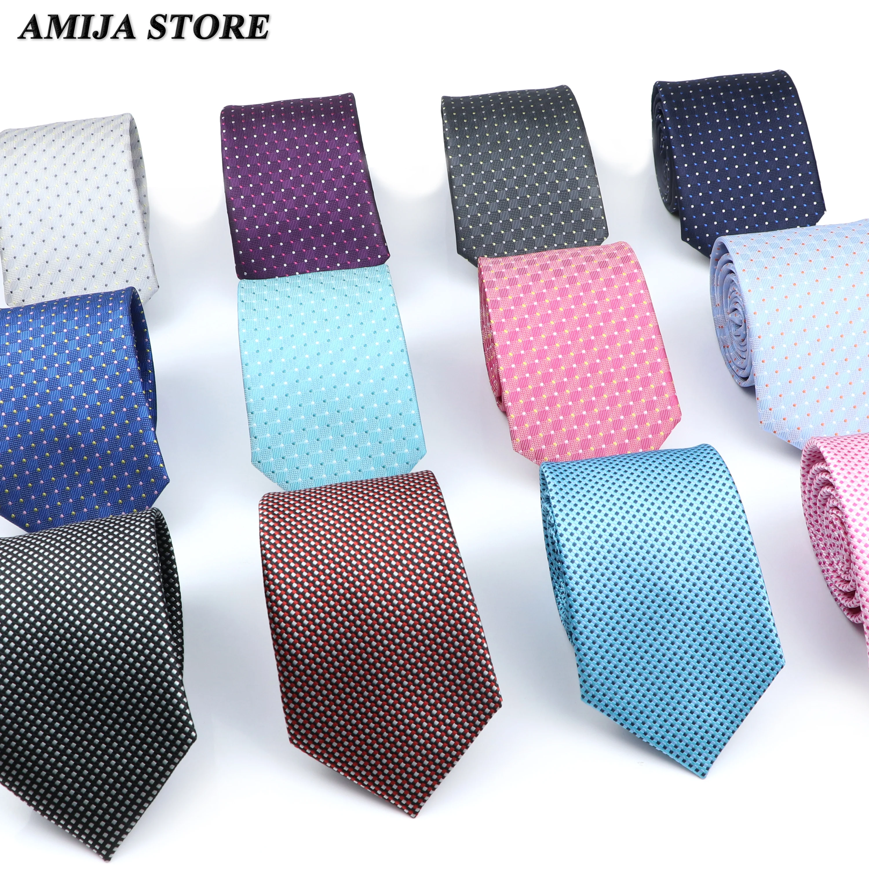 

Classic 7CM Tie Men Gravatas Soild Color Dot Newest Design Neckties Shirt Accessories Sky Blue Man's Office Suit Wedding Dress