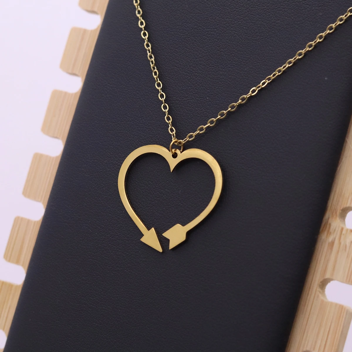 Fashion Stainless Steel Hollow Heart Double Arrow Pendant Choker Women Adjustable Clavicle Necklace Valentine Birthday Jewelry