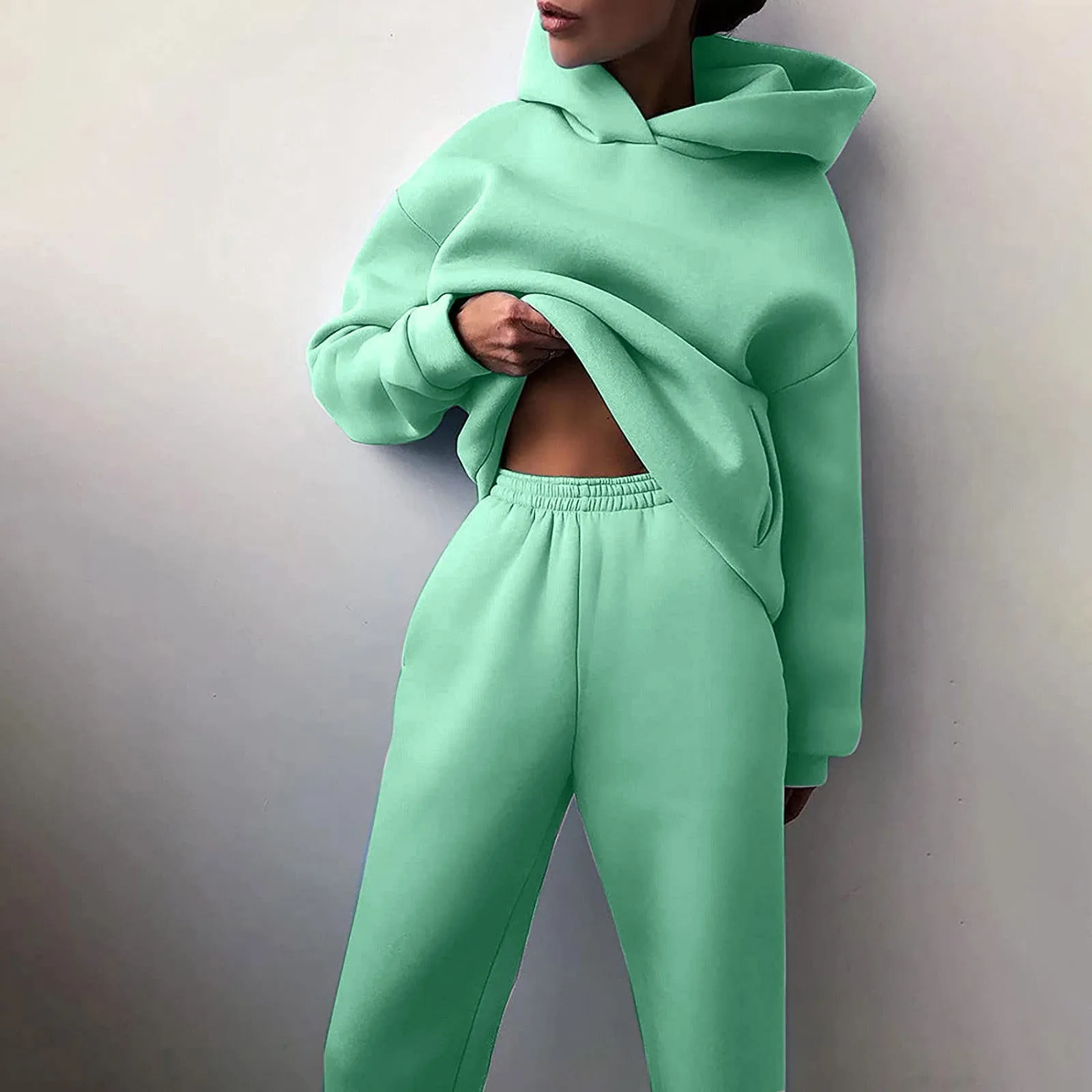 Women Thickened Tracksuit Suit Fashion Warm Hoodie Sweatshirts Two Pieces Hoodies Top Pant Suits Sweatshirts Long Pant Sets