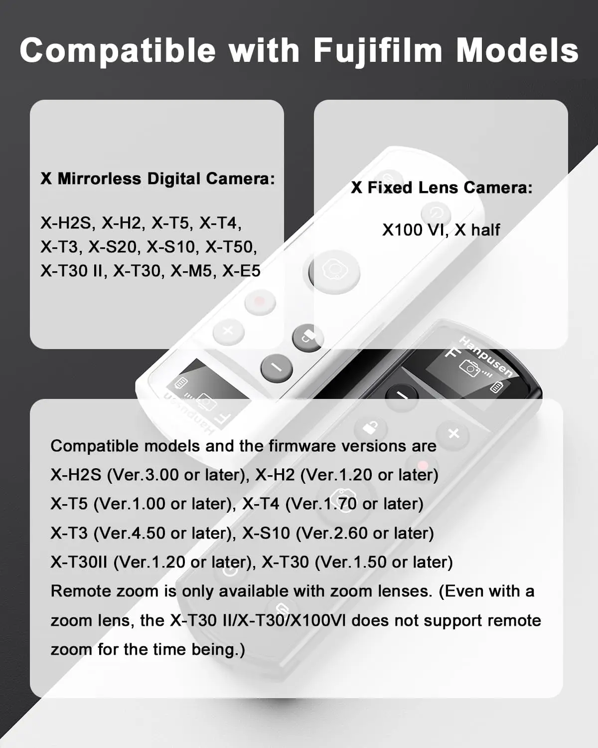 Kamera-Fernauslöser mit Zoom-Fokus für X100 VI/X-M5/X-T5/X-E5/Xhalf für Fujifilm wiederaufladbare drahtlose Fernbedienung – Detail 1