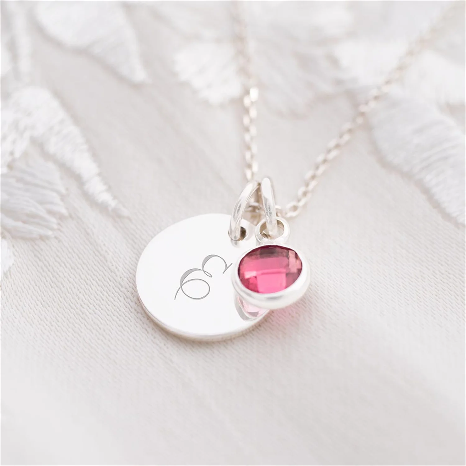 Initial and Birthstone Personalised Necklace Customized Round Pendant Stainless Seel Necklaces Gift for Mom Daughter Girlfriend