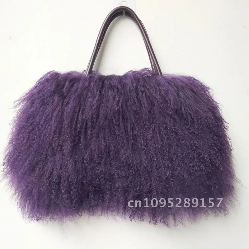 Shoulder Real Mongolia Lamb Fur Handbag Women Casual Tibet Genuine Bag Femme Natural Tote Winter Hair Bags Fur Long