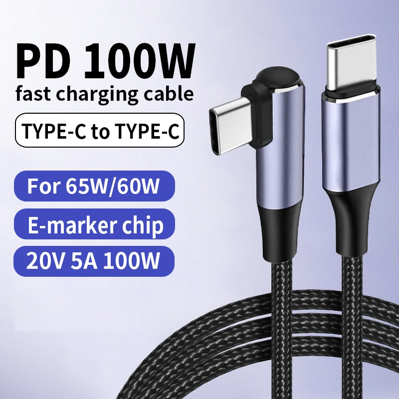 

Elbow-type-C cable, 100W, USB-C to Type C, for iPhone 15, MacBook, Samsung, Xiaomi, Poco, angle, PD, fast charging, data, 5A