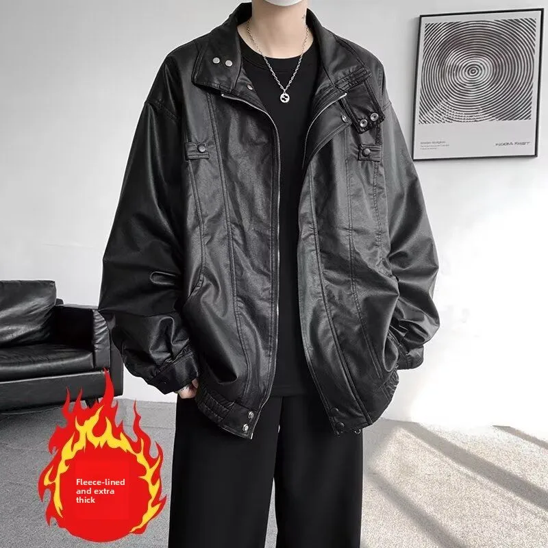 

American Sle Retro PU Leather Jaet Men's Spring Autumn Casual Loose Versatile Leisure Workwear Jaet Youth Faion