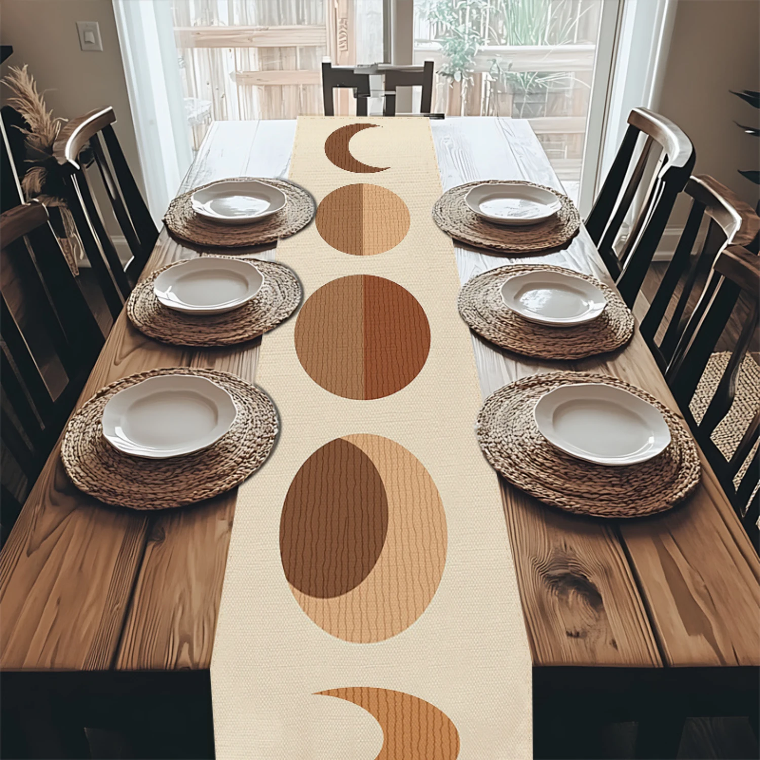 2026 Boho Moon Phase Print Table Runner, Minimalist Linen Style Long Table Decor for Home Dining Room Party