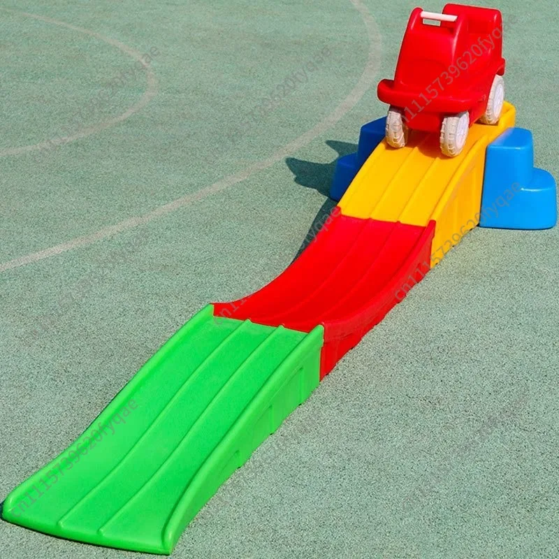 3-Stage Kids Sensory Training Slide Car Plastic Rail Track Toy Outdoor Play Equipment for Toddlers Backyard Garden Playground