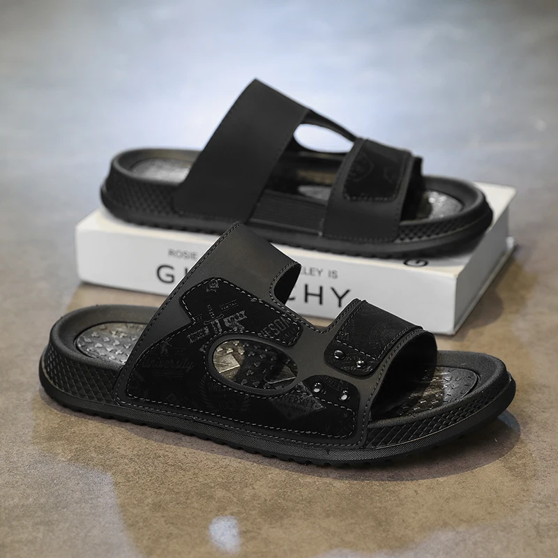 

Summer plus size men's outdoor sandals casual sports slippers leather garden shoes anti slle Roman shoes beach flip garden shoes