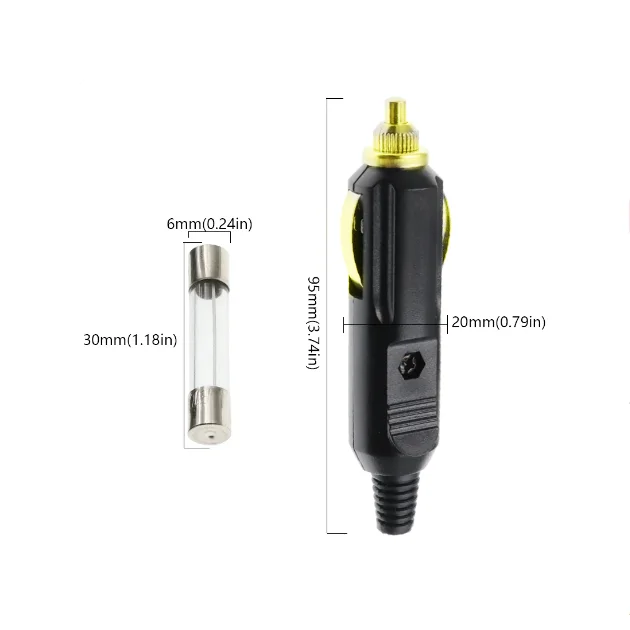 12 V-24 V รถปลั๊กไฟแช็กทนอุณหภูมิสูงพร้อมฟิวส์ 20A พร้อม LED สําหรับเครื่องดูดฝุ่น Inflatable ปั๊มปลั๊ก