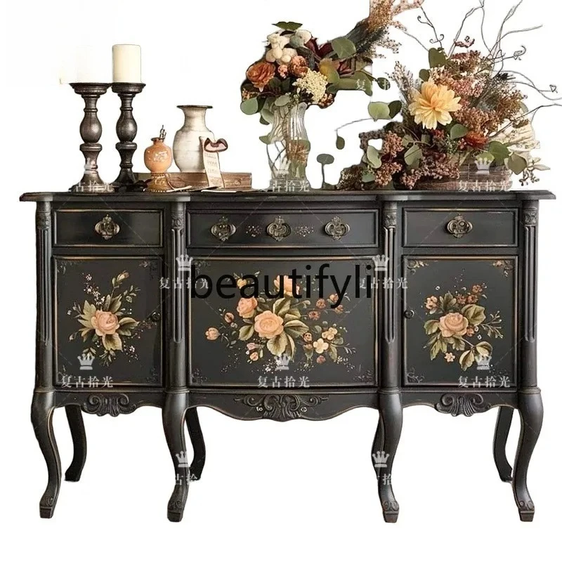 

French retro painted solid wood porch cabinet decorative cabinet entrance foyer locker
