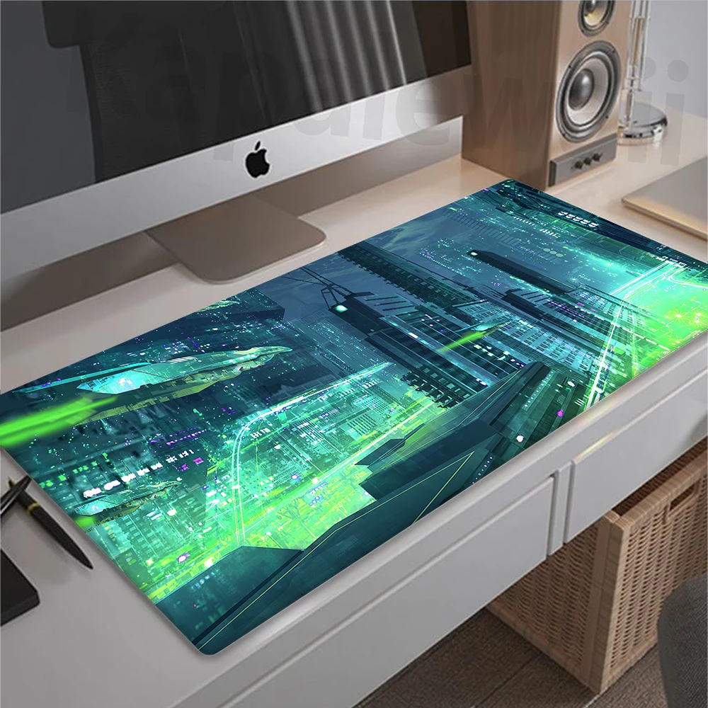 

Pc 90x40cm Mouse Pad Gaming Neon City Mousepad XXL Large Mousemat Non-slip Pads Office Accessories For Desk Mat Keyboard Pads