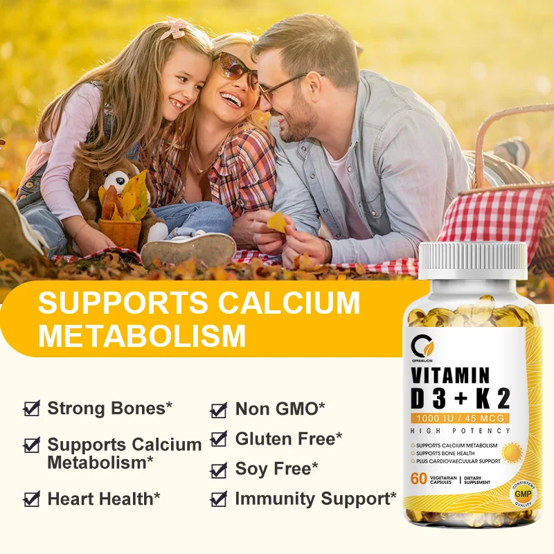 Vitamin D3K2 Capsules 5000iu Vitamin D3 25mg K2 45mcg Support Teeth Bone Heart Health Joint Health Immunity System Vitamins