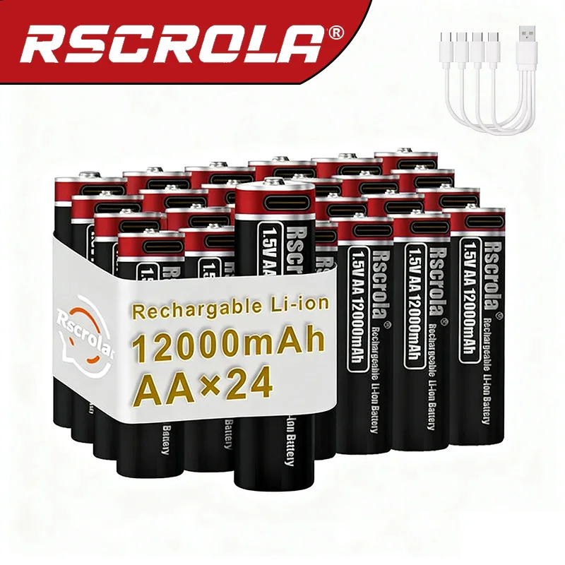 

Rechargeable 1.5V AA Lithium Battery 12000mAh USB-C Fast Charging, Constant Voltage for Smart Lock, Game Controller, Keyboard