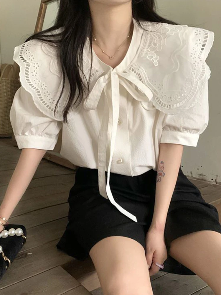 

Sweet Doll Collar Bubble Sleeve Shirt Women's Fashion Design Unique Style Spring 2026 Long Sleeve Slim Fit Korean Style Top