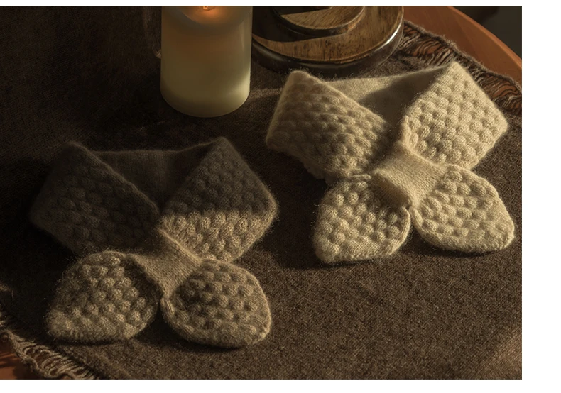 Frauen 100% Reinem Kaschmir Gestrickte Kleine Bowknot Schal Halstuch Moos Stich Weiche Hals Wärmer Ring Kragen Weibliche Boutique Acc – Detail 9