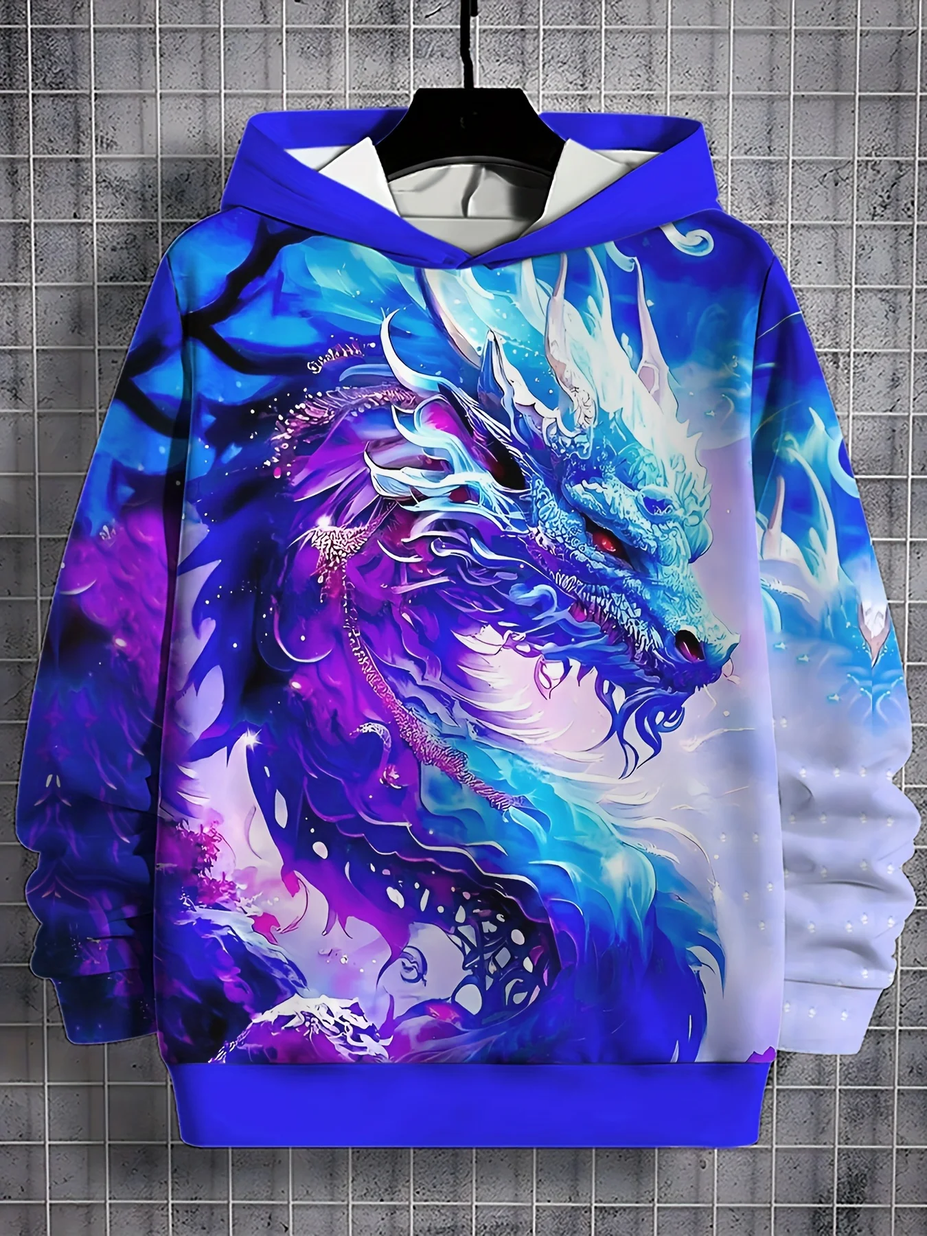 Fashion Men\'s Hooded Hoodies 3D Prints Dragon Blaze Sweatshirt Drawstring Sportwear Long Sleeve Tops Casual Men\'s Clothing
