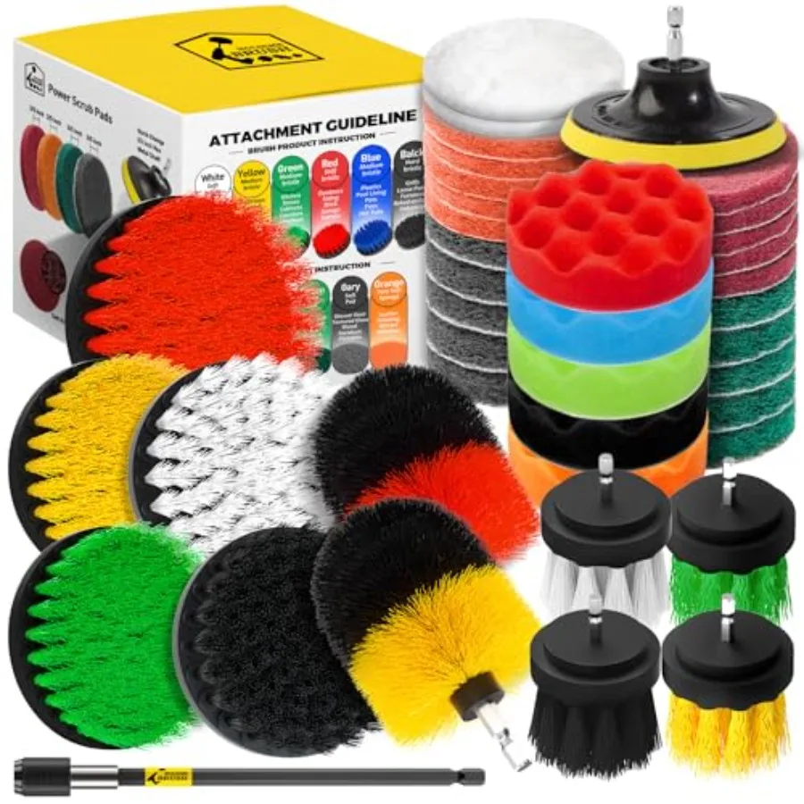 

40 Piece Drill Brush Attachment Set Scrub Pads Scouring Pads Power Scrubber Brush with Extend Long Attachment All Purpose Clean