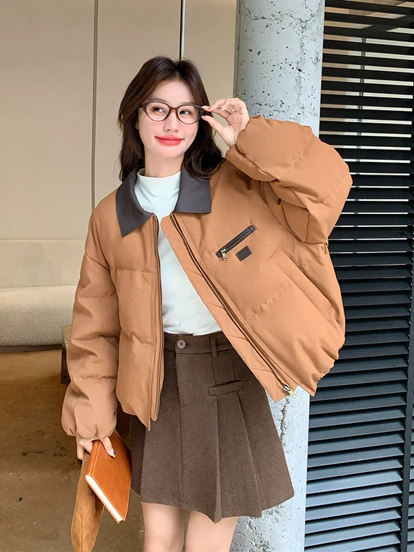 

Faionable Color Blo PU Leather Collar down Jaet Women's ort Thiened White Du Feather Outerwear Winter 2025 New De...