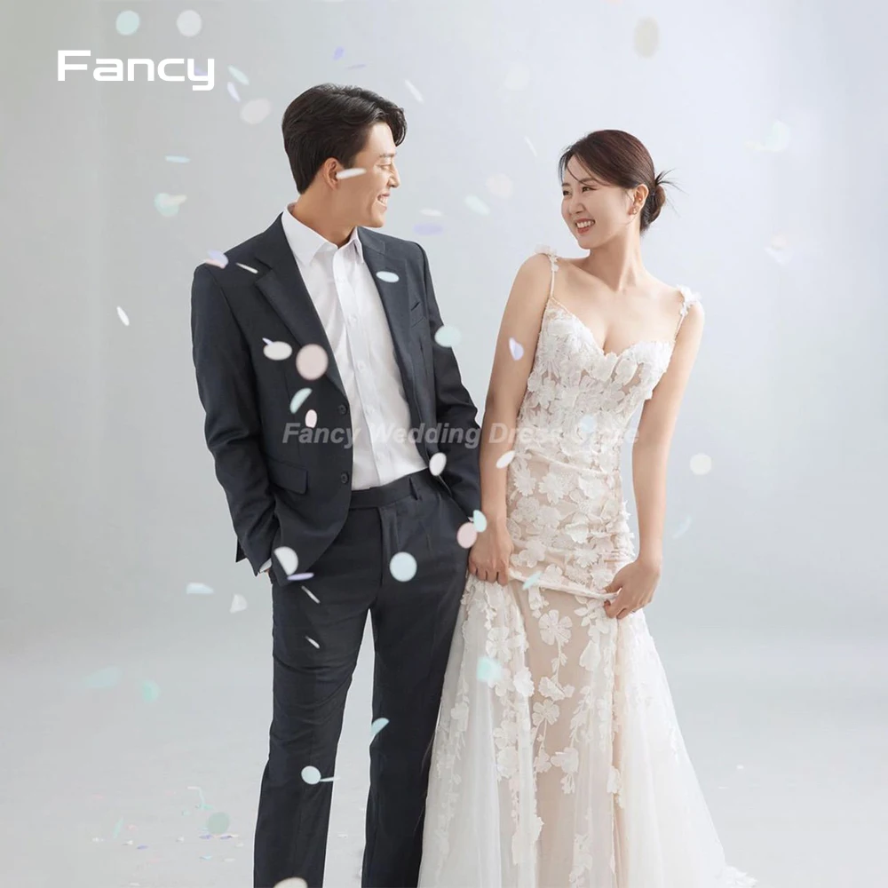 

Элегантное кружевное свадебное платье с юбкой-годе, корейский стиль, для фотосессии, на бретельках, без рукавов, свадебное платье, Милое Свадебное Платье