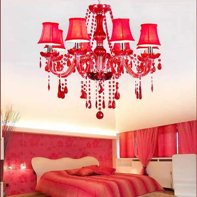 

Ktv European Bar Restaurant Hall Bright Red Crystal Chandelier Colorful Lighting Wedding Room Villas Candle Hanging Lamps