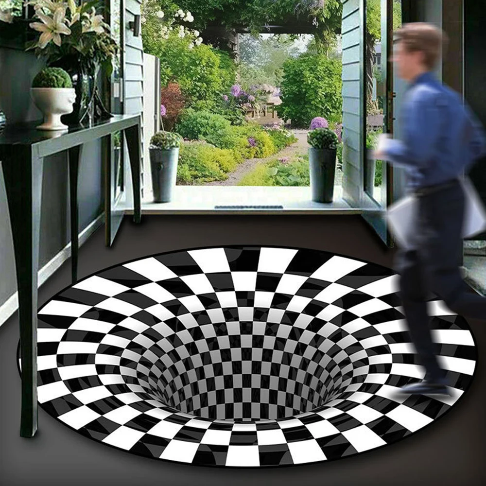 3D Trap Optical Illusion Area Rug - Vortex Illusion Indoor Carpet Floor Mat for Door Entrance, Bathroom, Stairs, playroom, Livin