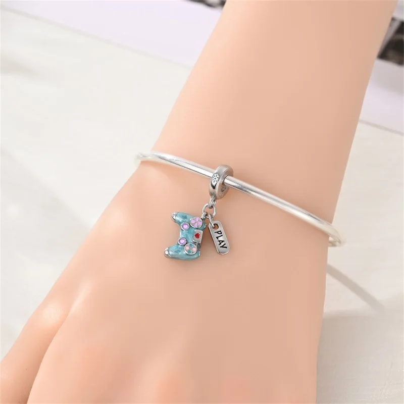925 Sterling Silver Charms Bead CZ Zircon Fun Gamepad Pendant Fit Original Bracelet DIY Women Jewelry Gift