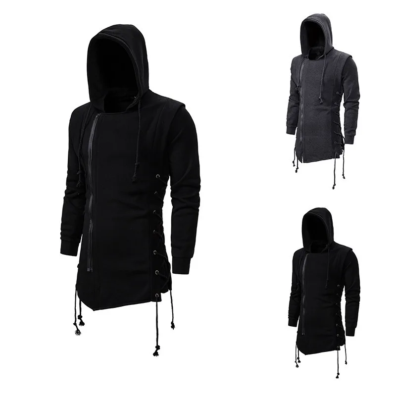 

Dark Hooded Drop Shoulder Men S Zip Up Hoodie Oversized Casual Plain Color Trendy Urban Streetwear Pullover Jacket