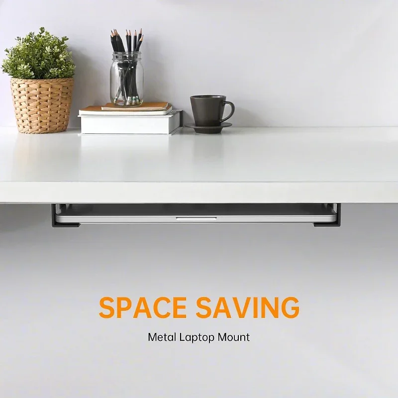 1PC Under Desk Laptop Storage Rack Metal Under Desk Shelf Holder For Laptop For Macbook Keyboard With Anti-Scratch Silicone