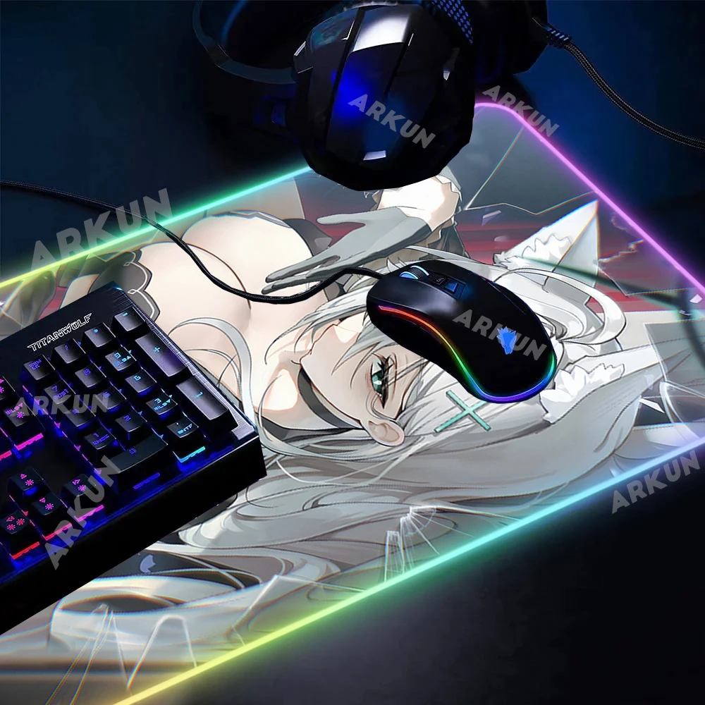 Hot RGB Kawaii Sex Cute Shiroko Terror Fashion Cool Blue Archive Gaming Mouse Pad Laptop Backlight LED Gamer Table Computer Mat