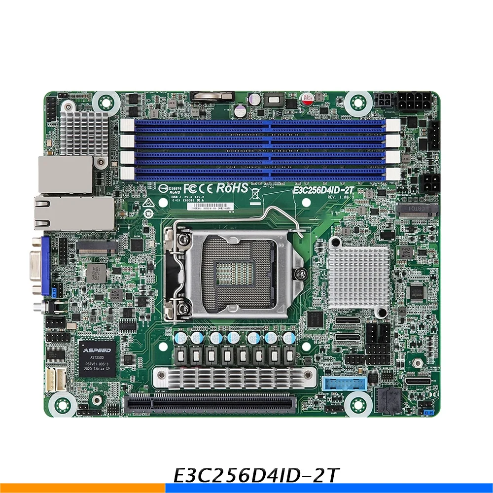 One-Way Server Motherboard For E3C256D4ID-2T DEEP ITX IOT NAS Support E-2100 DDR4 High Quality