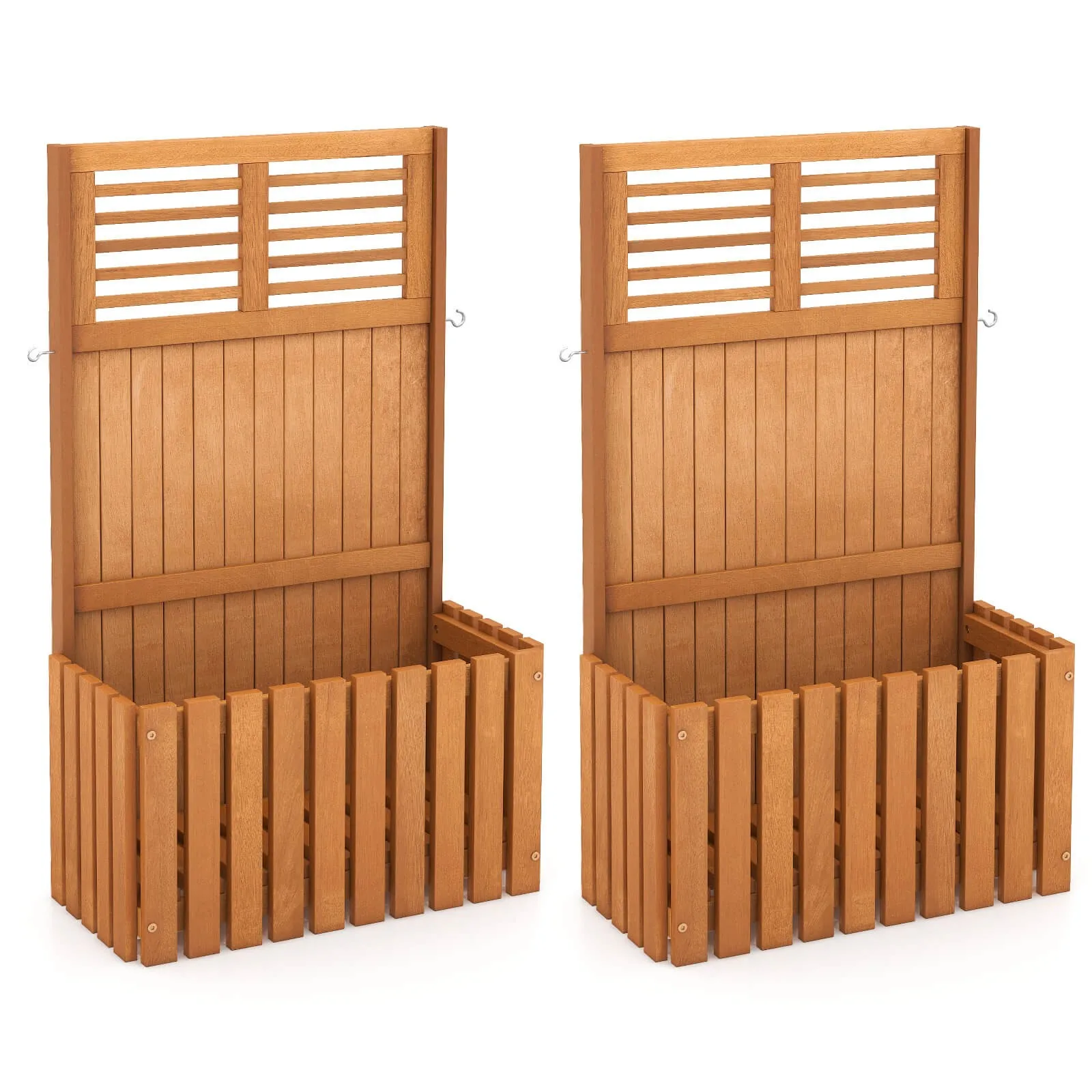 Juego de 2 Maceteros Elevados de Madera con Enrejado y Caja de Plantación con Pantalla de Privacidad