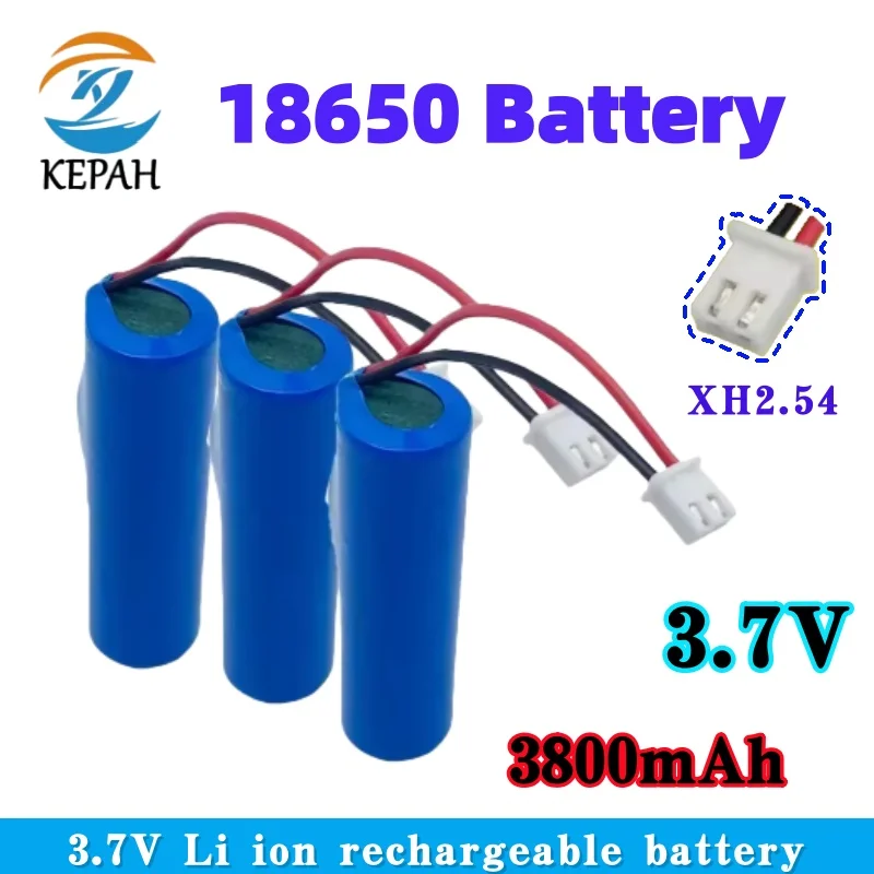 3800mAh High-Capacity 18650 Battery｜3.7V Li-ion with Xh2.54 Line & Spare Plug for Emergency Lighting