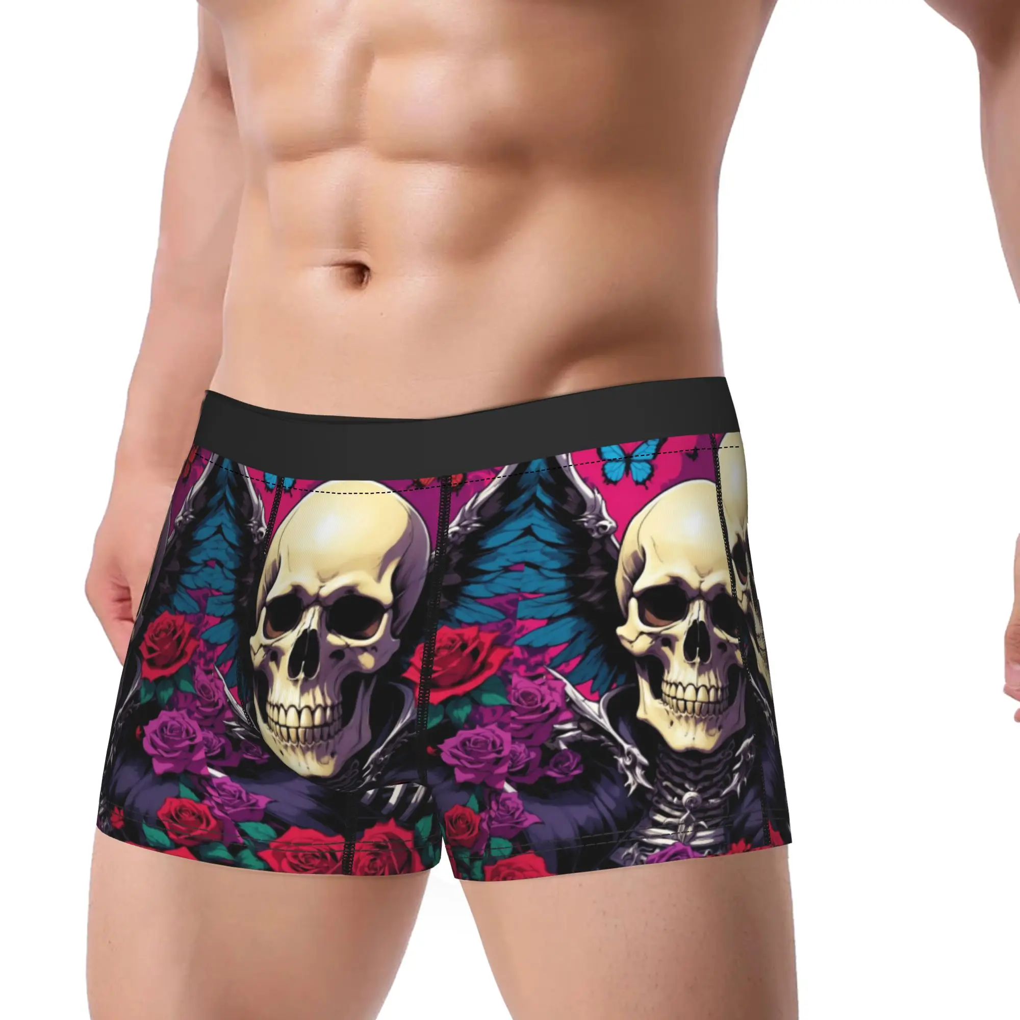 Novel Fun Gothic Rose Skeleton Portrait Underwear  Pattern Boxershorts Quality Man Underpants Novelty Shorts Briefs Gift Idea