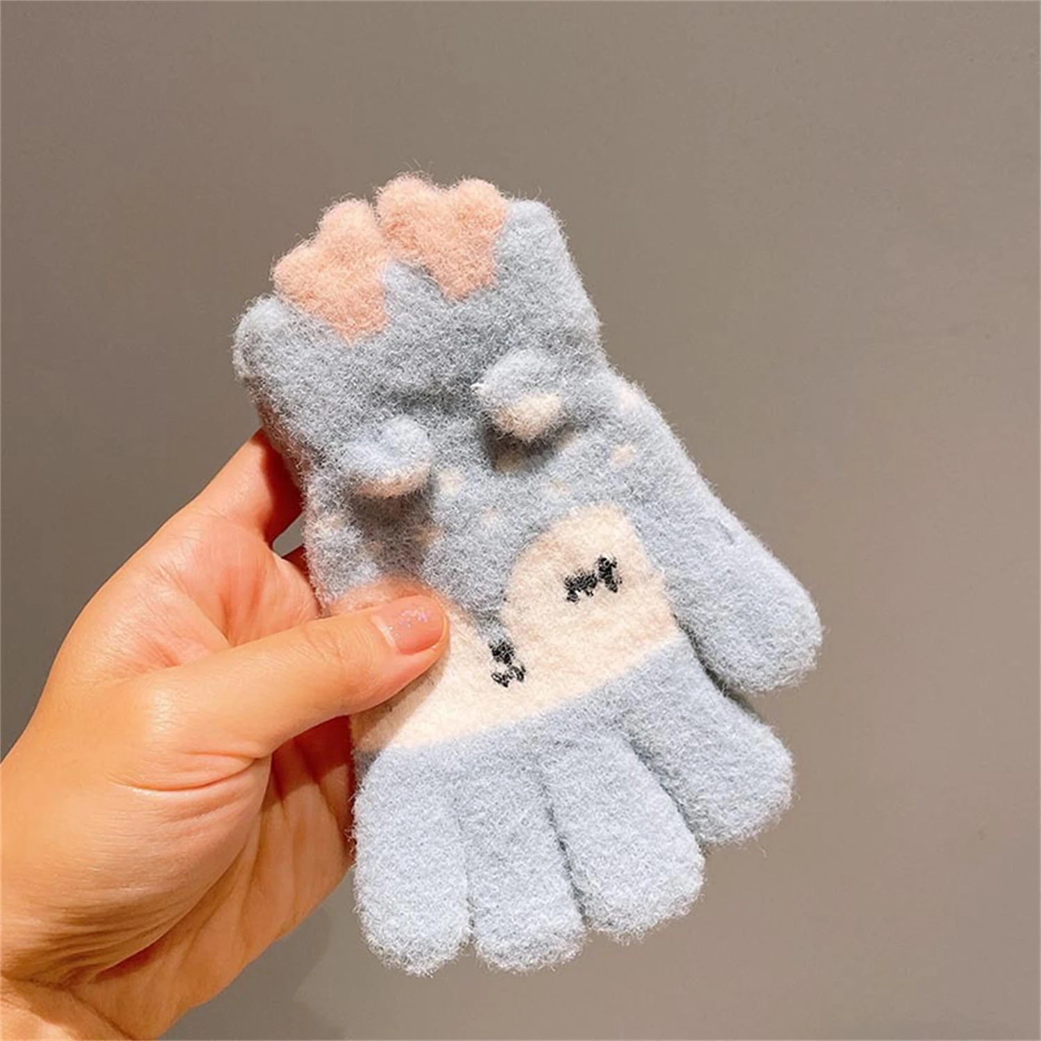 

Winter children's gloves for girls and boys aged 4-10, knitted cute cartoon rabbit baby five finger cold resistant and warm glov