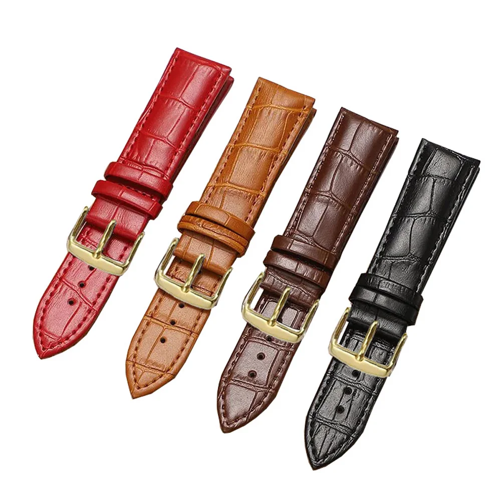 Gold Buckle Leather Watch Strap Fashion Black Brown Replacement Watchband 7 Colors Available 12/14/16/17/1/19/20/21/22/24mm